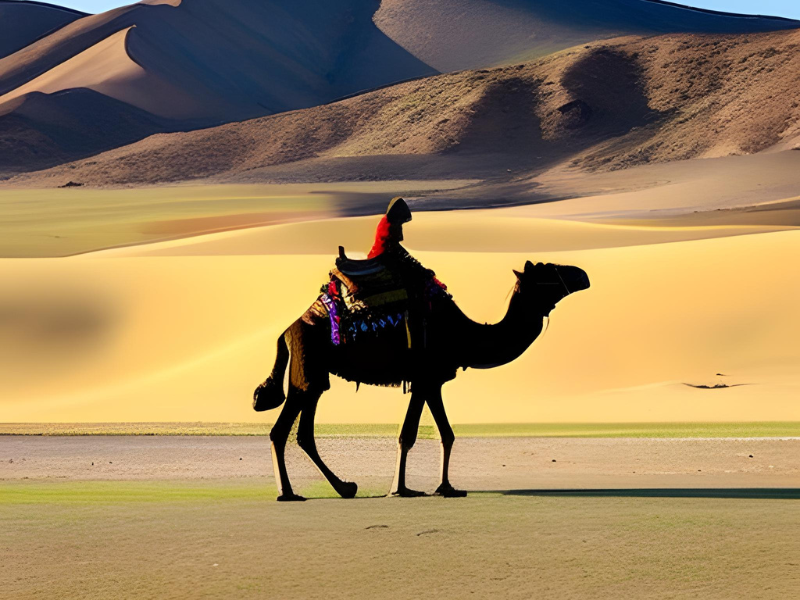 man riding camel